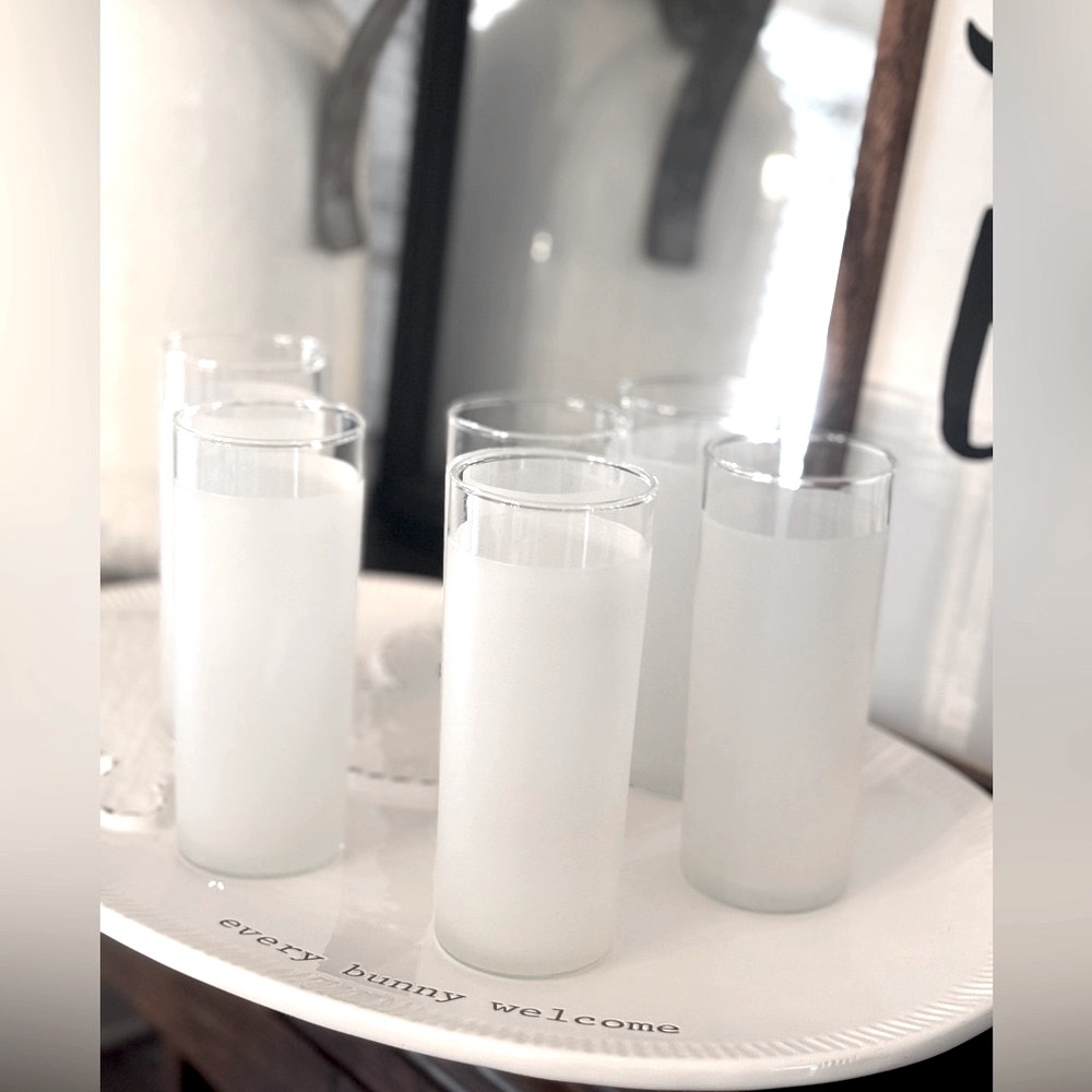 6 Vintage Frosted Libbey Glasses. Collectible Highballs White. 6” T EUC